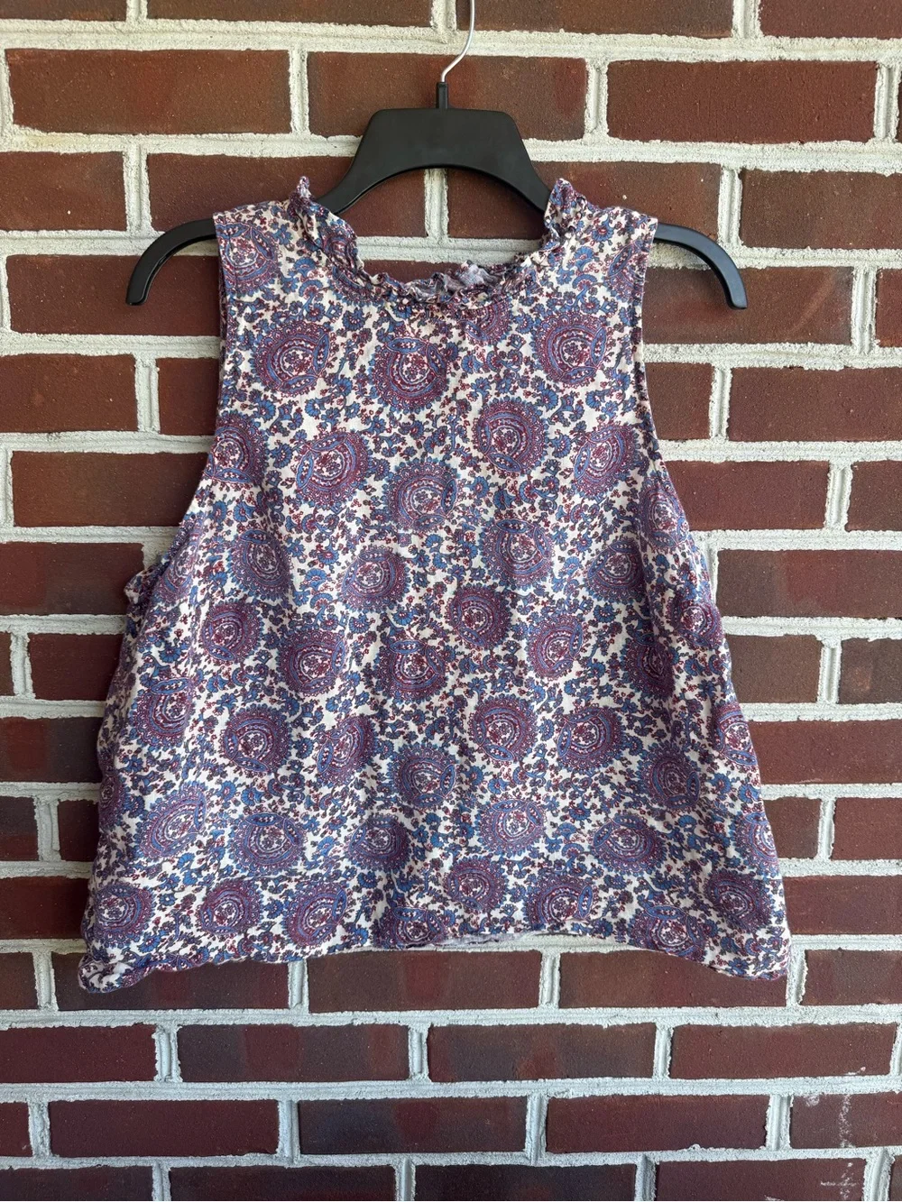 J.Crew 100% Linen Paisley Ruffle High Neck Sleeveless Blouse, Size L
